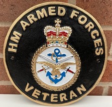 HM ARMED FORCES VETERAN - Painted Solid Cast Iron Wall Sign - 24cm
