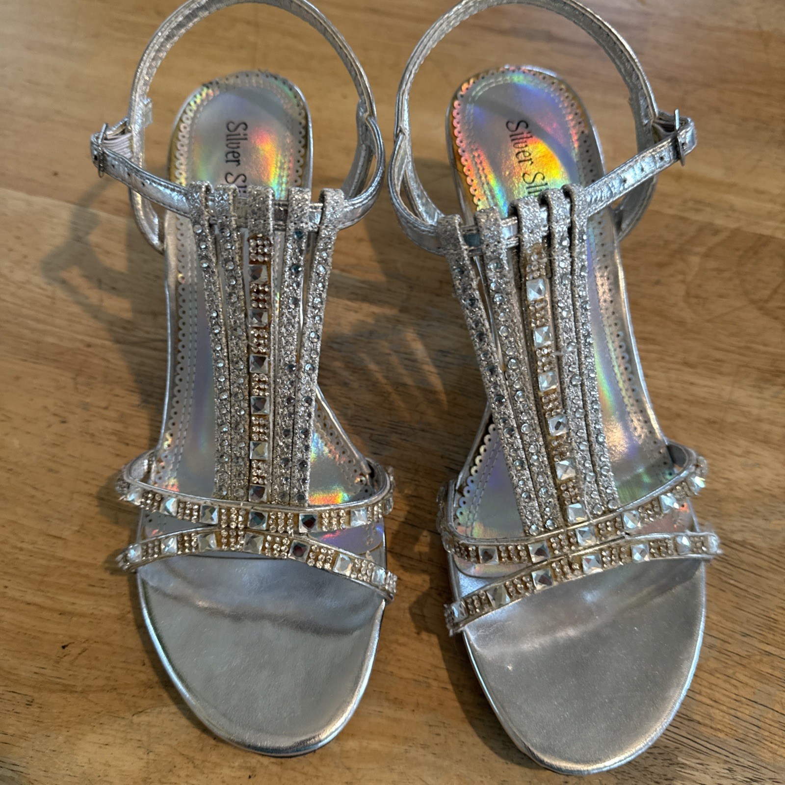 Womens Silver Slipper Formal Shoes 8 M Rhinestone Fancy