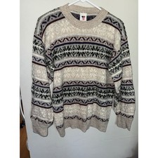 Vintage Sweater Bazaar Fair Isle Sweater Womens Medium Knit Pullover Beige USA