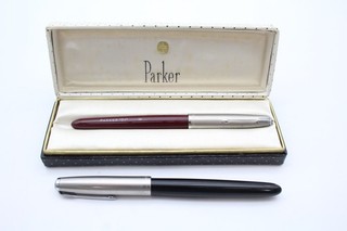 Vintage Parker 51 Fountain Pens Writing 14ct Gold Nibs Inc Brushed Steel Cap x2