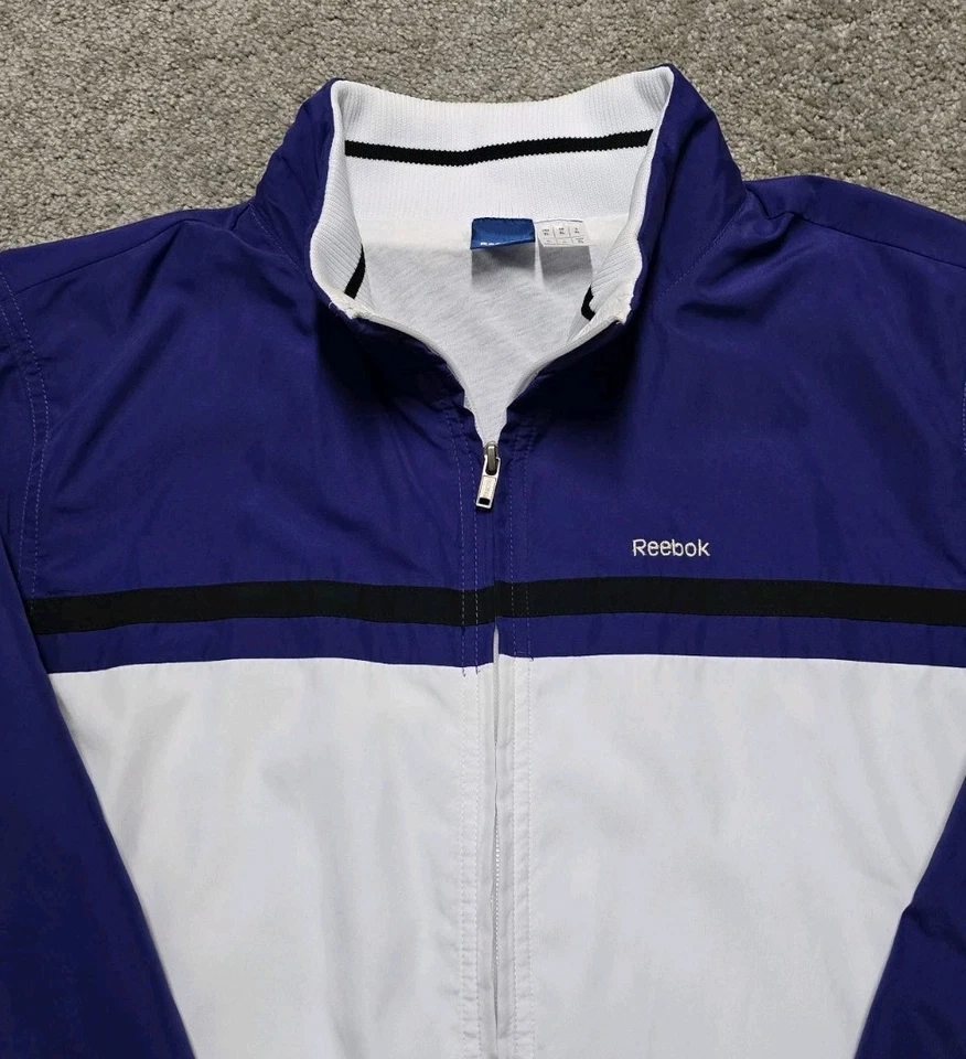 Chaqueta cortavientos vintage años 90 Reebok forrada para hombre M atlética retro cremallera completa Foto 4 de 4