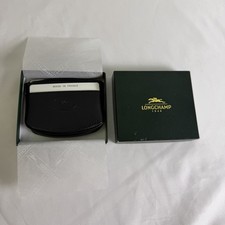 Vintage Longchamp Black Leather Coin Purse Card Holder France UNUSED w/ Box