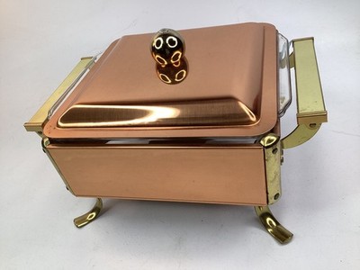 New Coppercraft Guild Casserole Pyrex Dish Footed Holder Copper Lid free ship N6