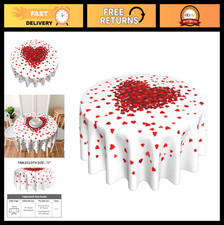 Round 70" Red Love Heart Tablecloth - Stain Resistant Holiday Covers for Dining