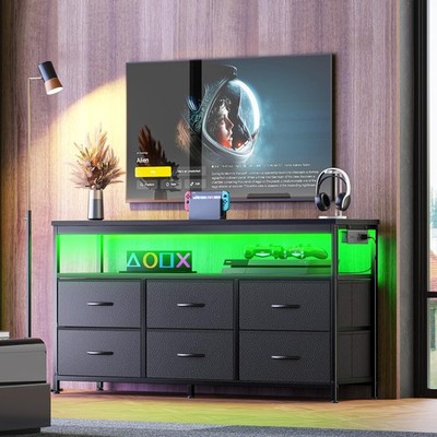 LED TV Stand Dresser for Bedroom with Storage and Lights   Fits 43 47 50 55 I...