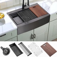 33 Inch Drop In Farmhouse Sink Black, 33x22 Inch Gunmetal Black Top Mount