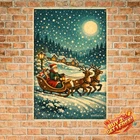 Christmas Night Santa Claus Reindeer Sleigh Vintage Metal Tin Sign