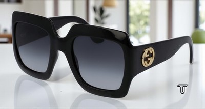 GUCCI GG0053S 001 Rectangular Square Black Grey 54 mm Women's Sunglasses