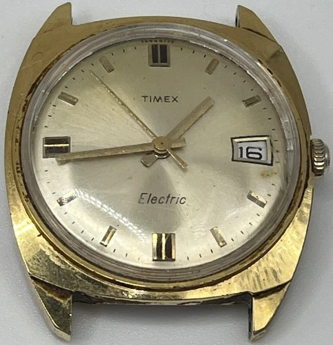 Vintage Mens Gold Tone Timex Electric Watch WILL NOT RUN For Parts Or Repair HB