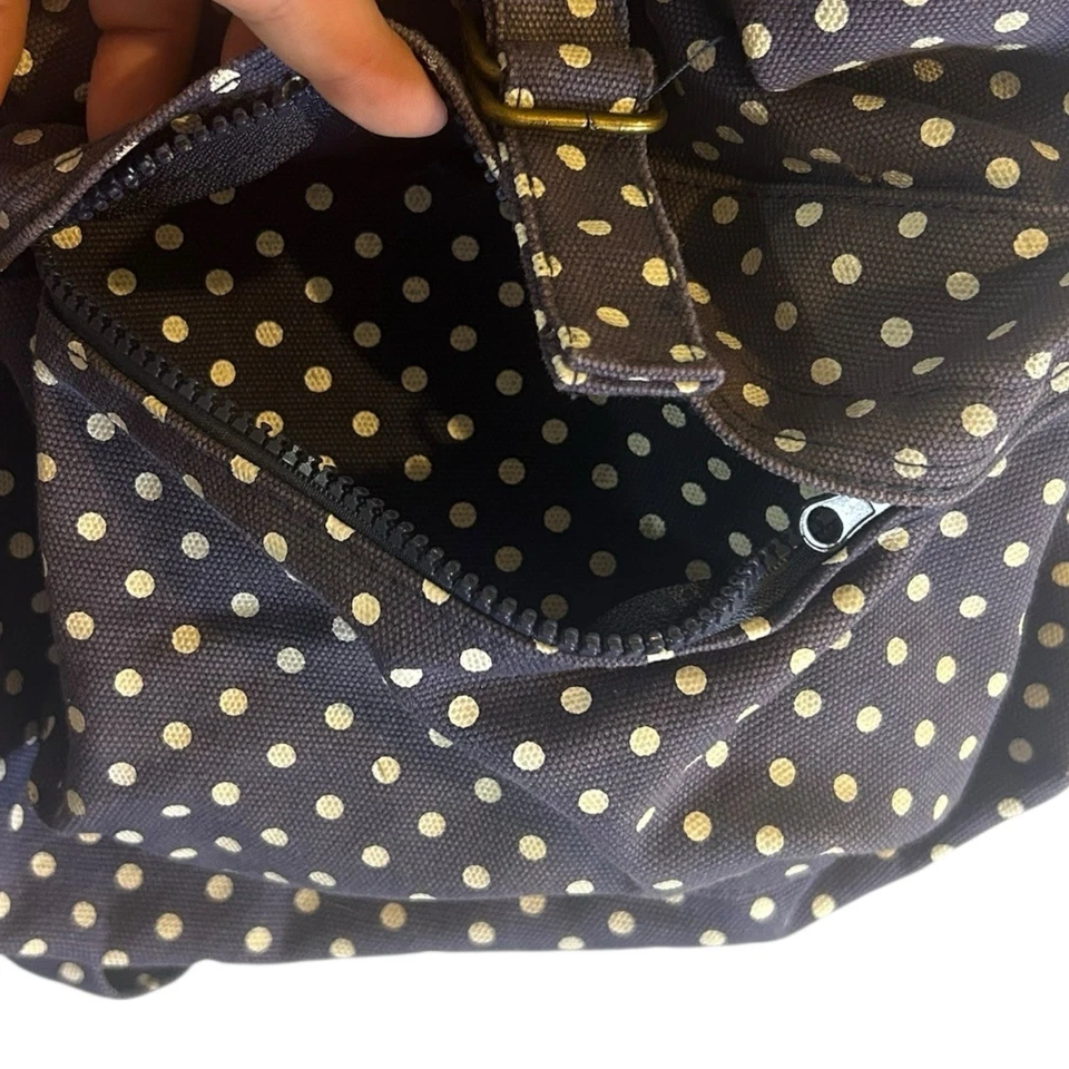 Baggu Backpack  Mid Size Blue White Polka Dot Cotton Canvas Bag No Drawstring - Image 2 of 4