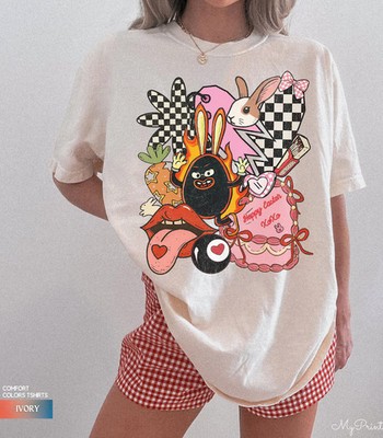 Retro Easter Collage Comfort Tee Preppy Bunny Eightball Happy Easter Shirt