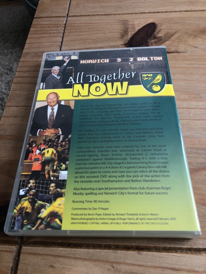 NORWICH CITY FC ALL TOGETHER NOW 2005 DVD OFFICIAL VG CONDITION - Image 2 of 2