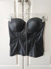 Black Faux Leather Zip Bustier Corset Top Edgy Alt Goth Punk Biker Moto Y2k 90s