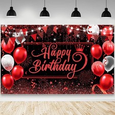 Happy Birthday Backdrop for Man Photography 70.8 x 43.3inch, Red Black
