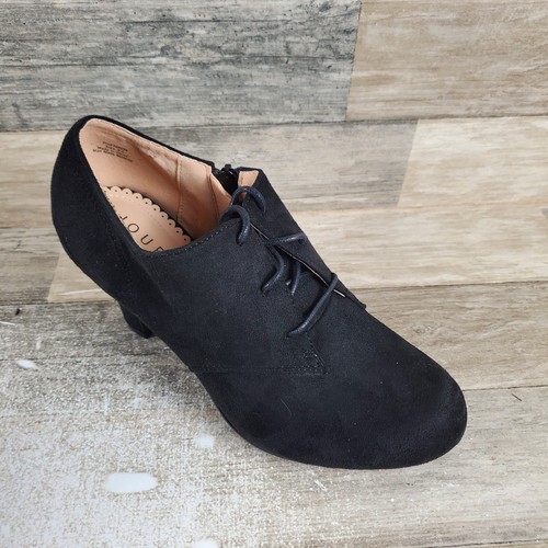 Journee Collection Leona Womens Booties Sz 8.5 Black Lace Up Side Zip Block Heel