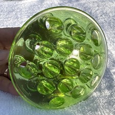 Vintage 5" Green Depression Uranium Vaseline Glass 16 Hole Flower Frog Glows UV