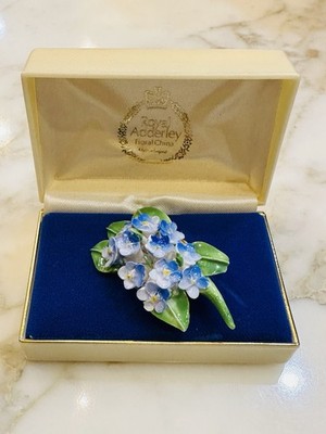 Vintage Royal Adderley Floral Blue Staffordshire China Forget-Me-Not Pin in box