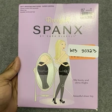 SPANX Butt Boosting Pantyhose Size C Blck Zoned Control Reinforced Toe Bootyfull