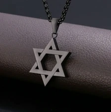 Black Star of David Necklace Jewish Hexagram Pendant Stainless Steel Unisex