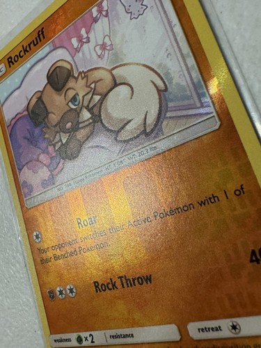 Pokemon RARE Reverse Holo Bleed Error Misprint Rockruff 123/236 Cosmic Eclipse ! - Picture 6 of 9