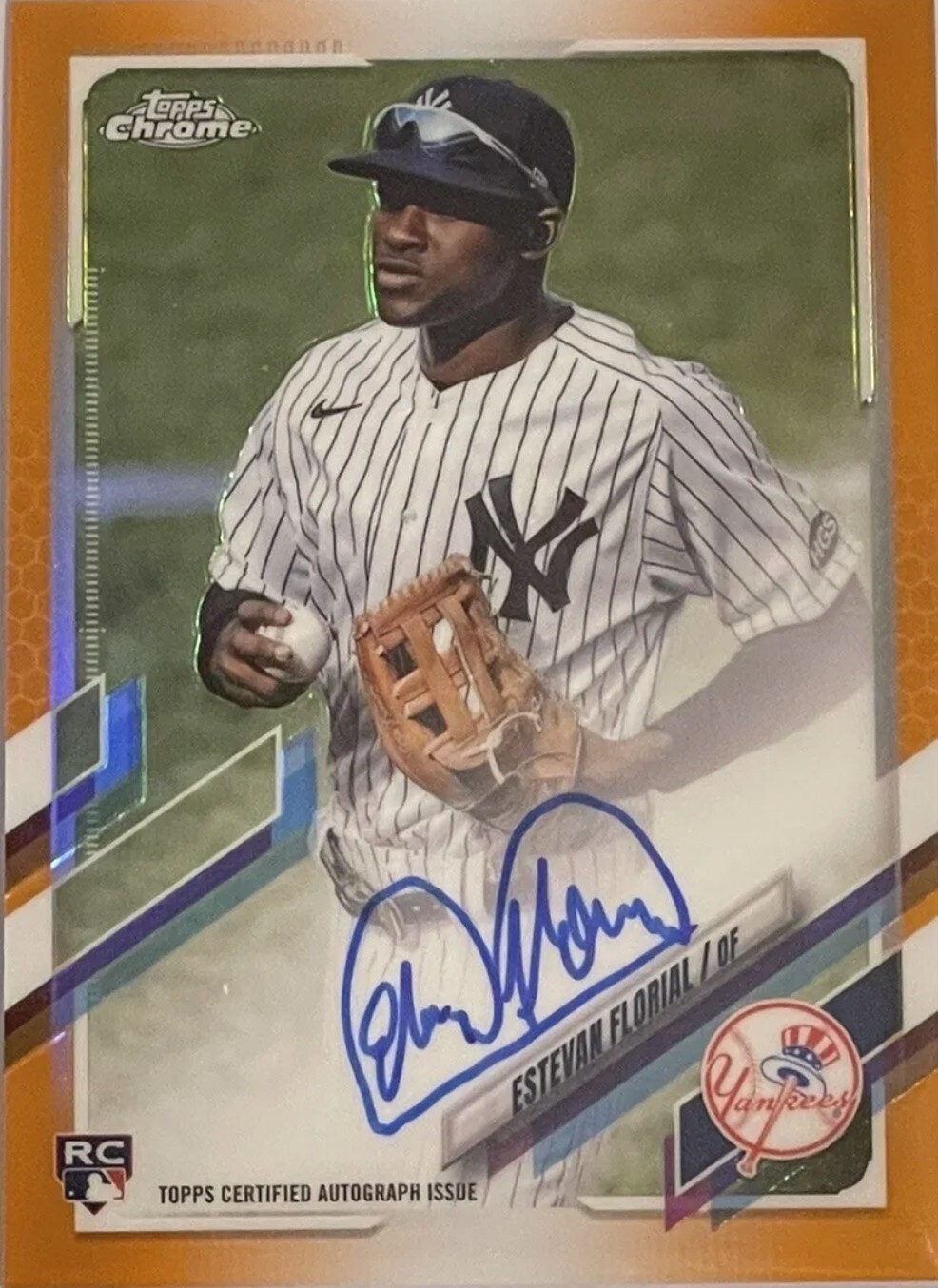 Estevan Florial âš¾ 2021 Topps Chrome RC Orange Wave Refractor AUTO 13/25 #RAEF
