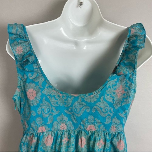 Anthropologie Edme & Esyllte Tank Top Turquoise Salmon Floral Sz 4 Empire Waist - Picture 6 of 13