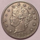 1883 No Cents Liberty Head V Nickel Almost Uncirculated Au+ Coin, Scratch #21030