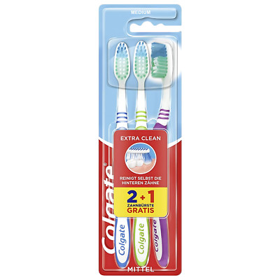 Colgate Extra Clean Zahnbürste Medium 3 Packungen Reinigung verschiedene Farben