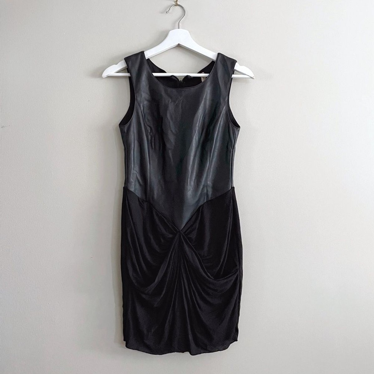 Bailey 44 Women Black Faux Leather Dress Size 2 Chic Minimalist Party