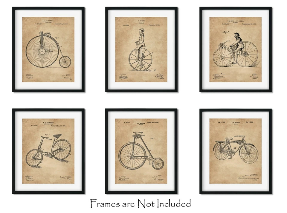 Juego de 6 impresiones artísticas vintage de patente de bicicleta 8x10 decoración de bicicleta ciclista Foto 4 de 4