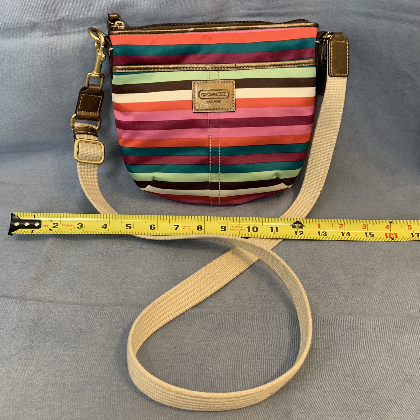Coach Multicolor Stripe Satin Crossbody Bag Gem