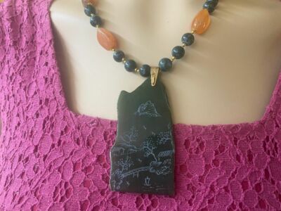 Miriam Haskell Set Rare Vintage Signed  Jade Art Glass Necklace 