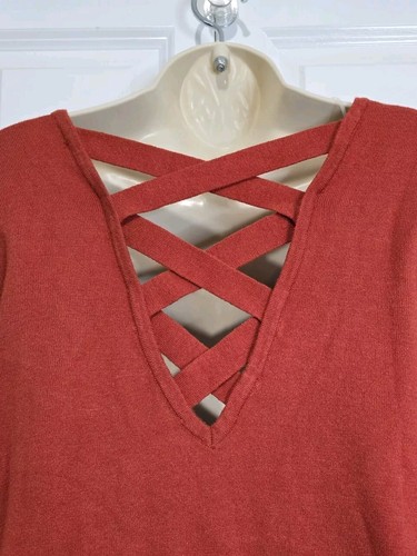 Maglione Love Ellie taglia large nuovo senza etichette tracolla schiena scollo a V colore ruggine - Foto 5 di 7