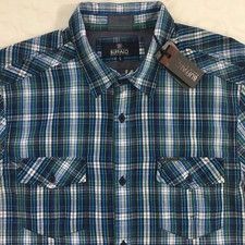 Men's BUFFALO David Bitton S/S Shirt L Large Blue Green Plaid NWT 69 New NICE 
