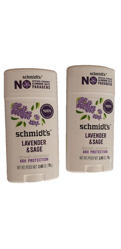 Schmidt's Natural Deodorant Stick 2.65 oz Lavender & Sage Long-Lasting (2 Pack)
