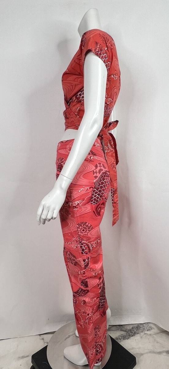 Vtg MOSCHINO JEANS RED KOI PRINT TOP & PANTS SET L | eBay