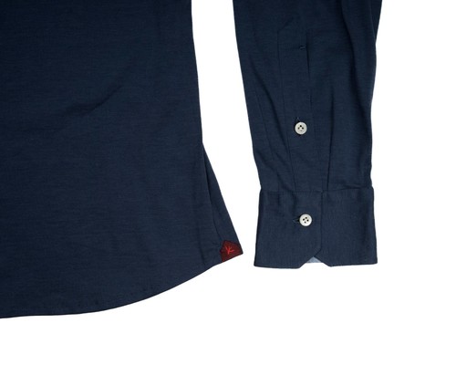 Camisa Jersey Isaia $995 Nueva con Etiquetas Azul Oscuro Seda Mezcla Algodón Calce Ajustado (43 IT) 17 EE. UU. - Imagen 5 de 6