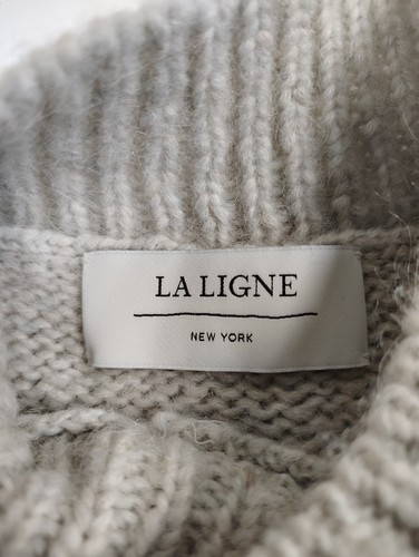 La Ligne Sweater Size S Cotton Alpaca Wool Blend Striped Beige Gray High Neck - Picture 3 of 8