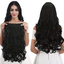 Clip in Hair Extensions 24" Wave Hair Extensions Synthetic Hair 170 g, black