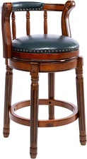 Seat Height 26'' Cow Top Leather Wooden Bar Stools 360° Swivel Barstool (Blue)