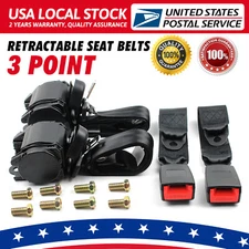 Retractable 3 Point Safety Seat Belt Car Vehicle Adjustable Belt Kit Straps *2
