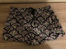 Justice Black Fan Print Shorts 12 Viscose Elastic Waist with Tie Front Lined