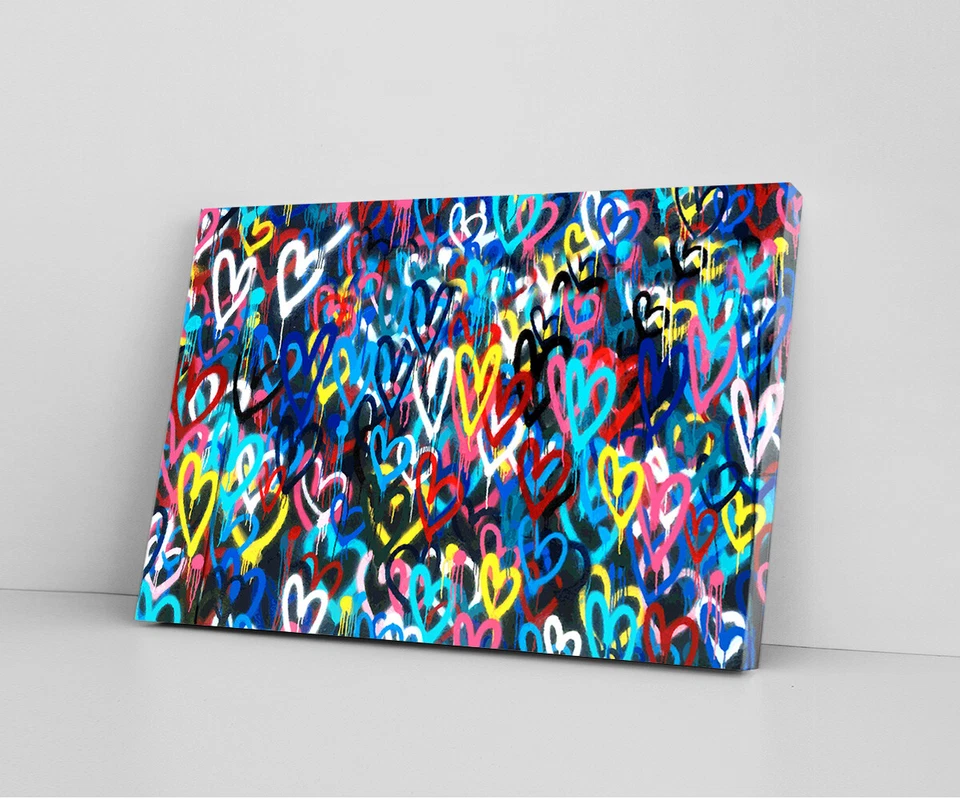 Arte de pared Banksy Love Hearts lienzo impresión enmarcada graffiti arte pop callejero regalo Foto 4 de 4