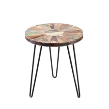 Greenage Solid Reclaimed Wood Side End Table Nightstand Round Sun Flower  20" H