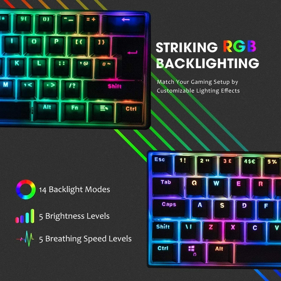 60%Mechanical USB C Wired Gaming Keyboard & 6400DPI LED RGB Backlit Blue Switch - Image 4 of 4