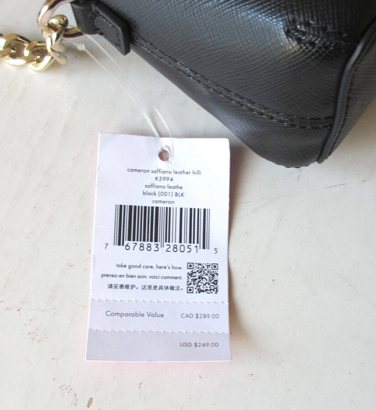 Borsa a tracolla Kate Spade New York Cameron Hilli Saffiano in pelle nera oro pallido