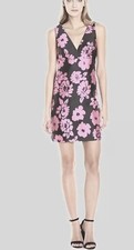 NWT 385 Milly Women  s Sleeveless Black Pink Floral Print Mini Dress Size 8