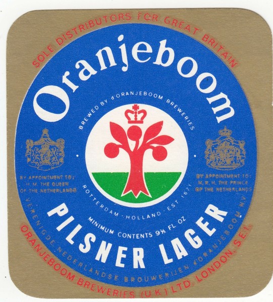 Etiqueta de cerveza vintage GB Market: Oranjeboom Pilsner Lager, Países Bajos