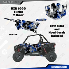 Gray Blue Distressed Camo Graphics kit fits Polaris RZR 1000 2 Door Turbo 14-18
