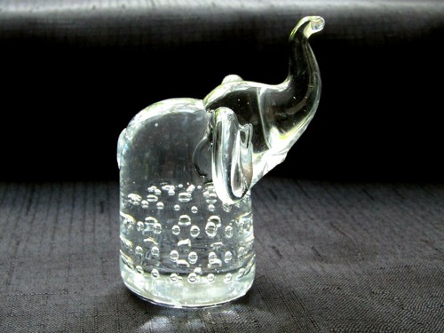 Blown Glass Trunk Up Elephant Controlled Bubbles Clear Glass Paperweight - Picture 3 of 11